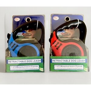 1-Red, 1-Blue Automatic Retractable Dog Leashes W/Lock Anti-Pulling Design New